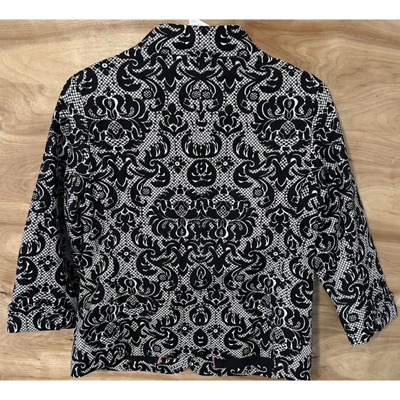 TALBOTS BLACK & WHITE DAMASK FLORAL LACE PATTERN JACKET BLAZER 4 PETITE - Picture 2 of 8